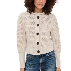 Madewell NWT Scalloped Merino Wool Blend Cardigan Sweater Oatmeal Size XS